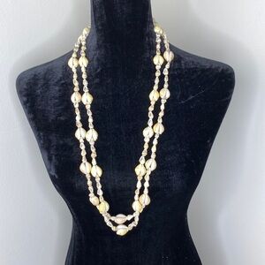 Vintage Cowrie Conch Shell Necklace Double Strand 16.5" Long Natural Beach Style